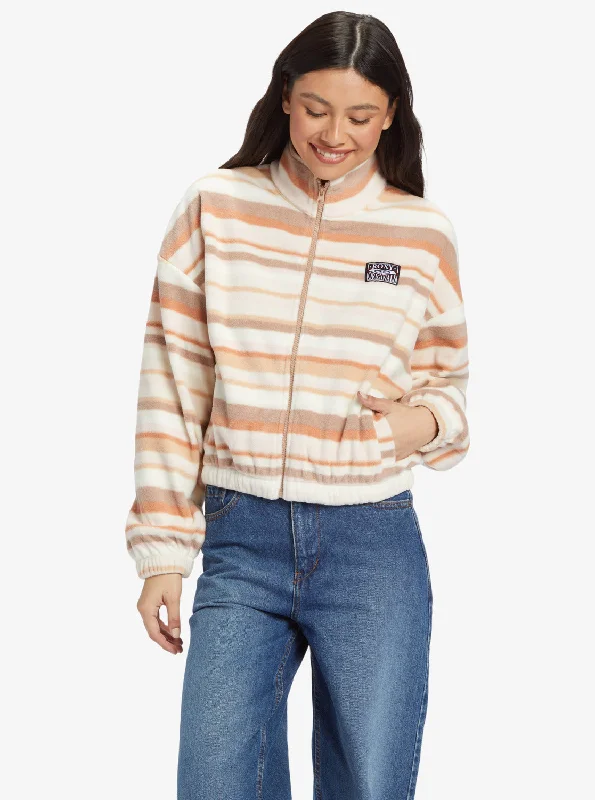 Steals and Deals Dawn To Dusk Full Zip Stripe Zip-Up Fleece - Warm Taupe Mirage Stripe