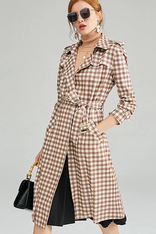 Deal Frenzy Plaid Trench Coat W/ Belt