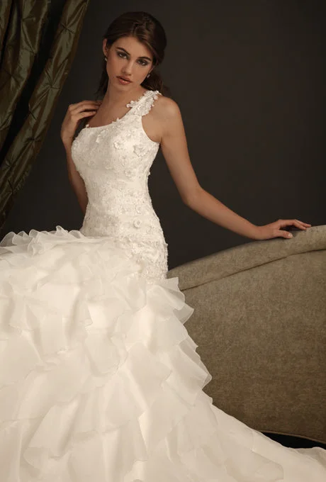 Limited Availability Other A.C.E. One Shoulder Lace And Organza Mermaid Weddi
