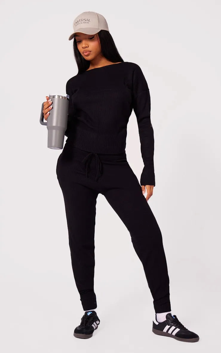 Fantastic Offers Black Knit Lounge Set