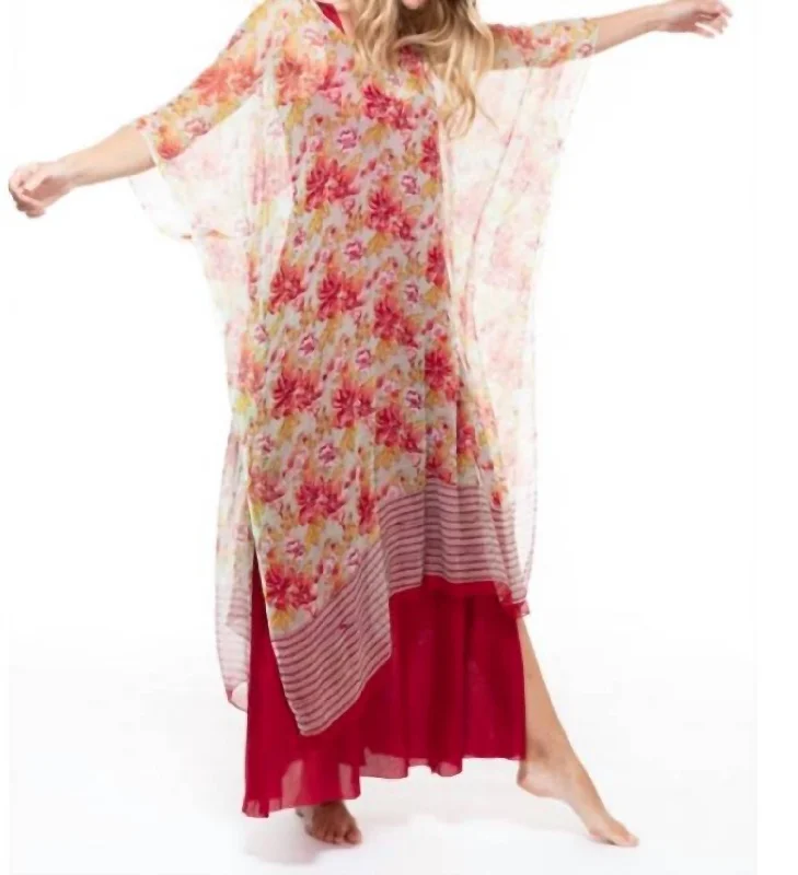 Today's Special Venus Dress Hand Block Printed In Chiffon In Red
