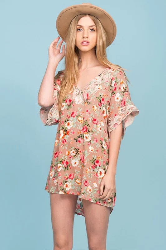 Customer Appreciation Sale Brynn Floral Embroidered Tunic Dress Mocha