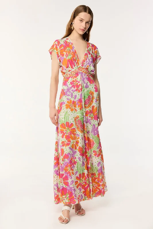 Exclusive Savings Long Dress Cecile - Pink Artistic Flower