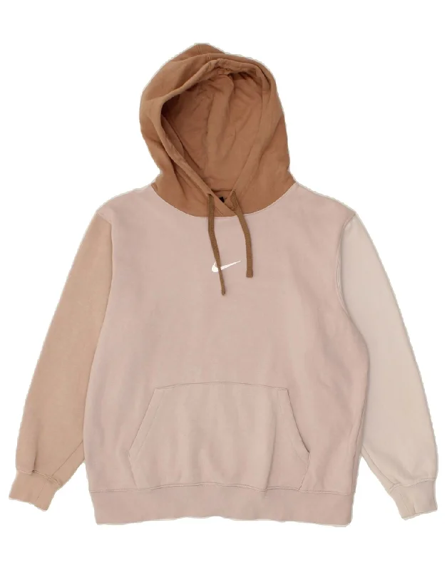 Hurry In NIKE Womens Oversized Hoodie Jumper UK 10 Small Pink Colourblock Cotton