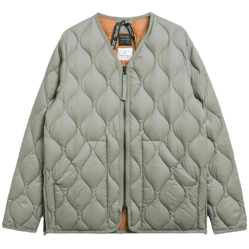 Deal Mania Taion Womens Military V Neck W-Zip Down Jacket Dark Sage Green