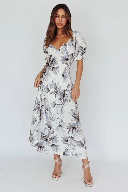 Hurry In Brigita Tied Back Maxi Dress Floral Blue