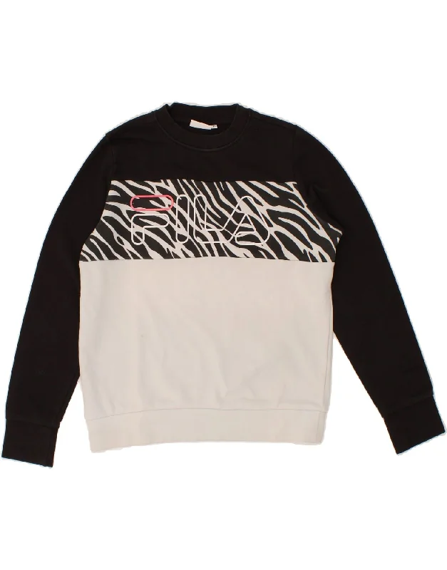 Today’s Deal FILA Womens Graphic Sweatshirt Jumper UK 6 XS White Colourblock Cotton