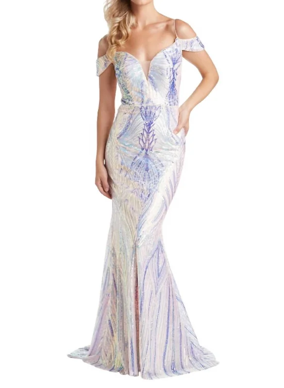 Lowest Prices Sequin Off Shoulder Fit Gown In Light Pink/multi