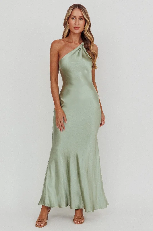 Season Finale Sale Emmaline One-Shoulder Open Back Maxi Dress Sage