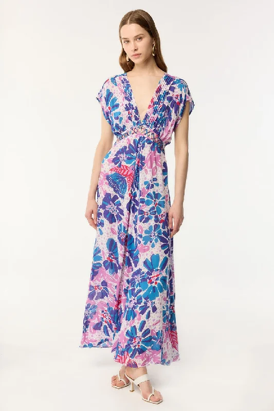 Can't Be Beat Long Dress Cecile - Blue Artistic Flower