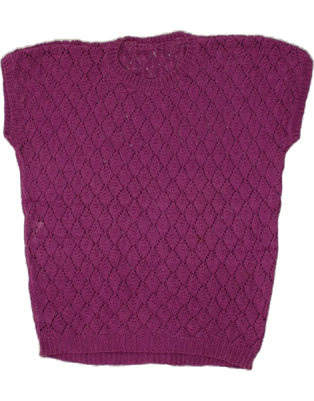 Online Only VINTAGE Womens Short Sleeve Crew Neck Jumper Sweater UK 18 XL Purple