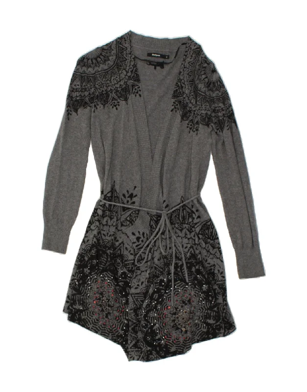 Price Reduction DESIGUAL Womens Longline Cardigan Sweater UK 10 Small Grey Floral Cotton Price Reduction DESIGUAL Womens Longline Cardigan Sweater UK 10 Small Grey Floral Cotton