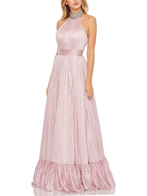 Final Markdown Womens Rhinestone Maxi Halter Dress