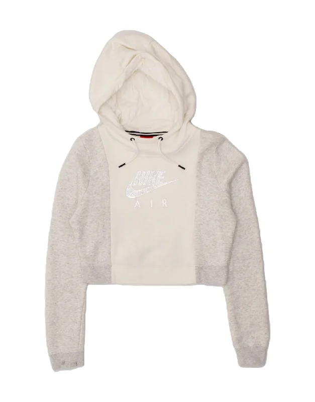 Super Bargain NIKE Womens Graphic Crop Hoodie Jumper UK 10 Small Grey Flecked Cotton