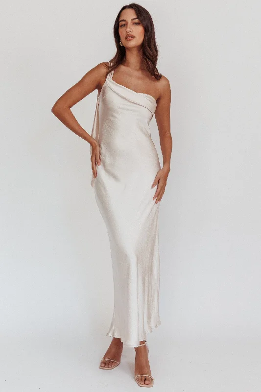 Exclusive Online Offer Carmel One-Shoulder Sash Maxi Dress Champagne