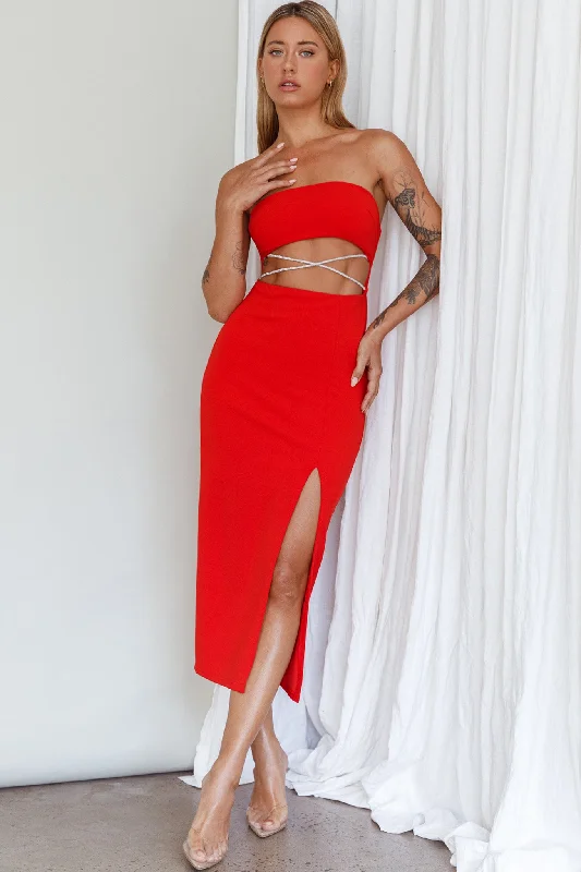 Low Prices Nohemi Strapless Diamante Midi Dress Red