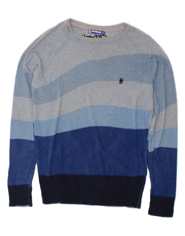 Hot Deal DESIGUAL Womens Boat Neck Jumper Sweater UK 14 Medium Blue Colourblock