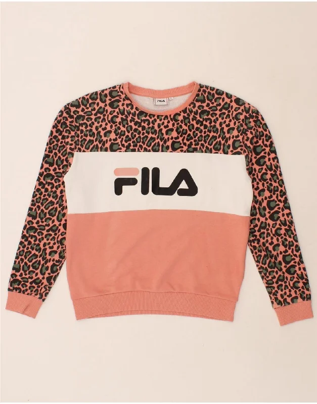 Flash Deals FILA Womens Oversized Graphic Sweatshirt Jumper UK 10 Small Pink
