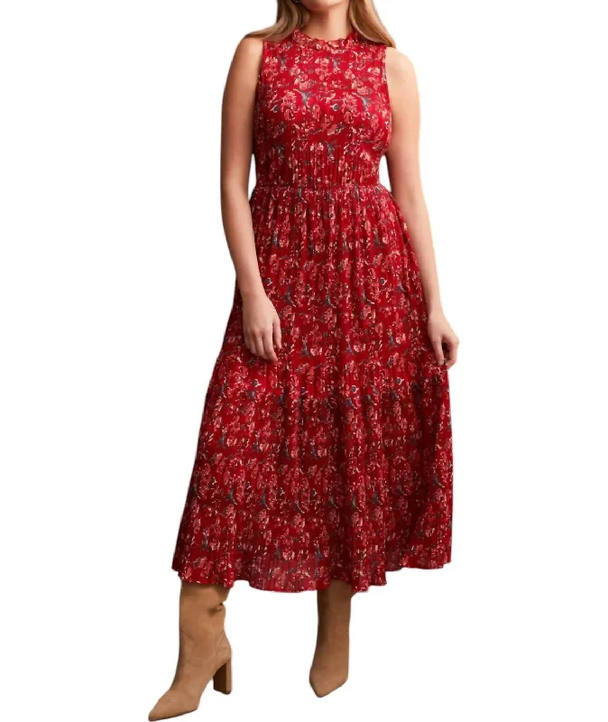 Exclusive Savings Printed Plisse Halter Maxi Dress In Red