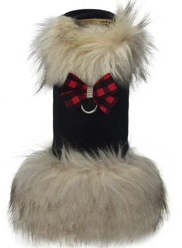 New Deals Susan Lanci Red Gingham Nouveau Bow Ivory Fox Fur Coat
