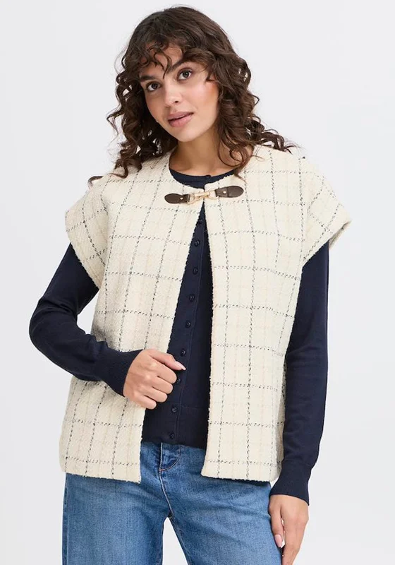 Shop and Save Fransa Chani Check Print Gilet, White Multi