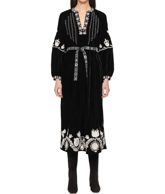 Online Only Irene Embroidery Pintucked Dress In Black