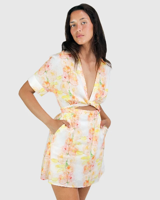 Closeout Sale Open Arms Cut Out Dress - Floral Bouquet