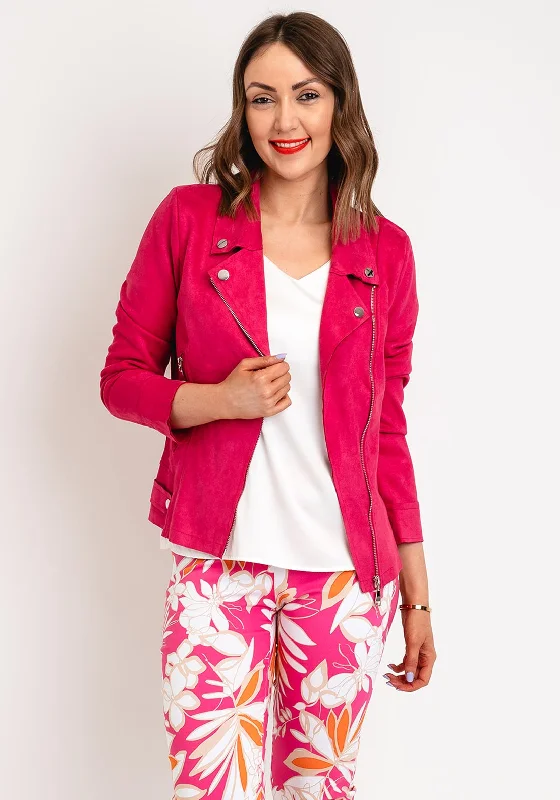 Time-Limited Offer Serafina Collection Faux Suede Biker Jacket, Pink