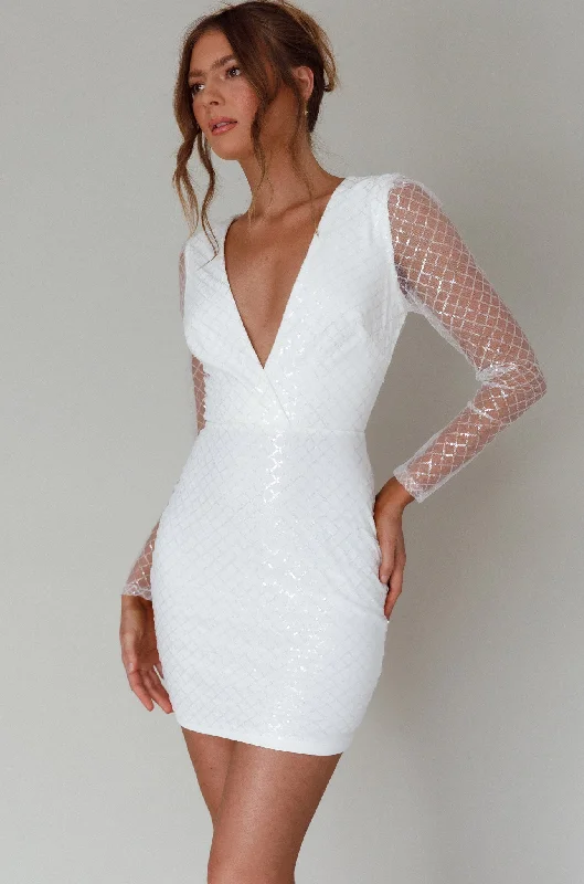 Deep Discounts Juno Plunging Neckline Sequin Mini Dress White