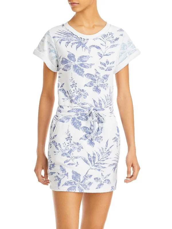 Price Meltdown Womens Floral Print Crew Neck T-Shirt Dress