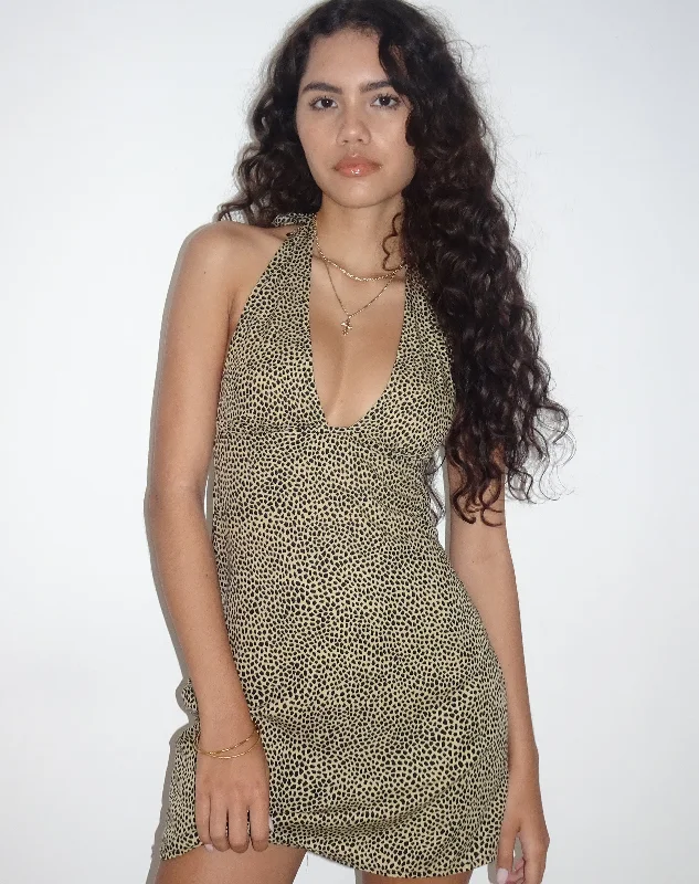 Buy More, Save More Leana Mini Halterneck Dress in Tan Croc Print