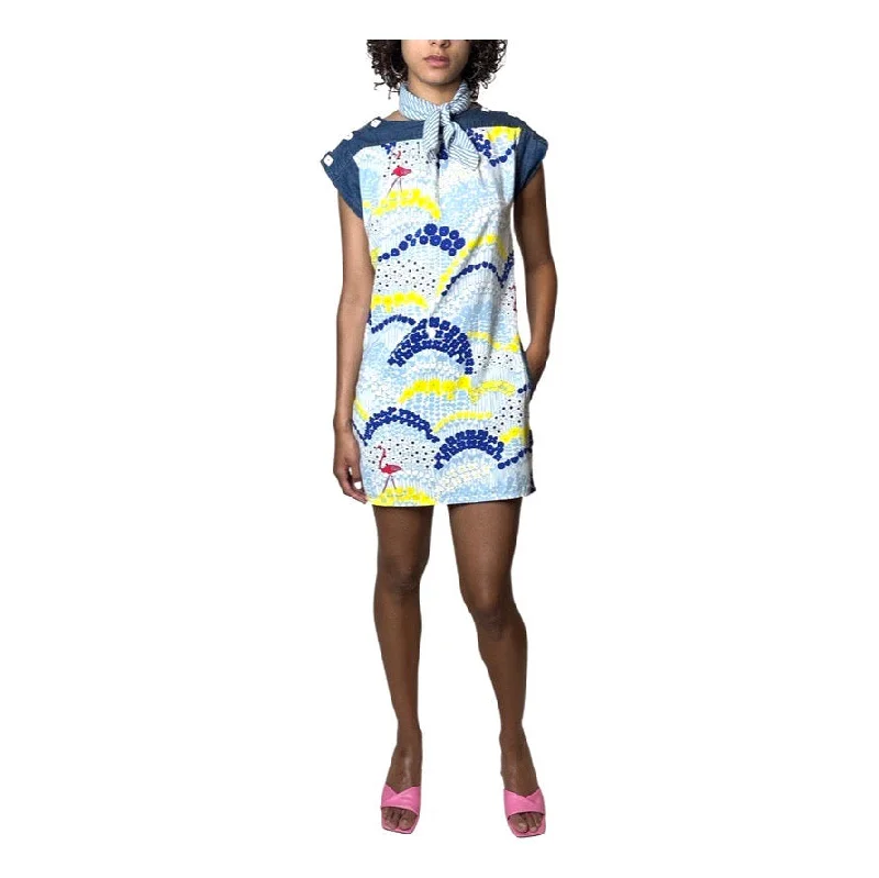 Year-End Sale Super Cute 1980's Vintage Shona Joy Flamingo Print & Denim Top / Mini Dress UK 8 - 12