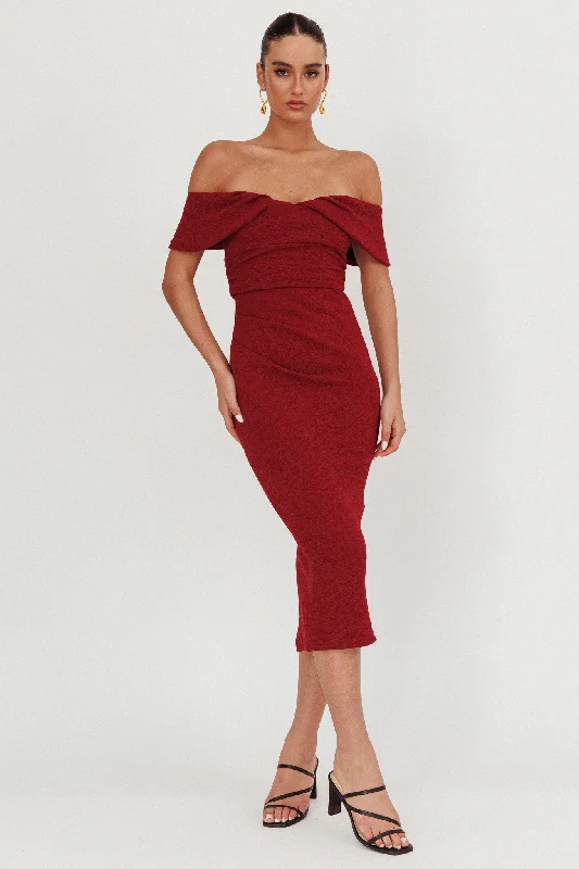 Reduced Prices Lillianne Off-Shoulder Midi Dress Wine
