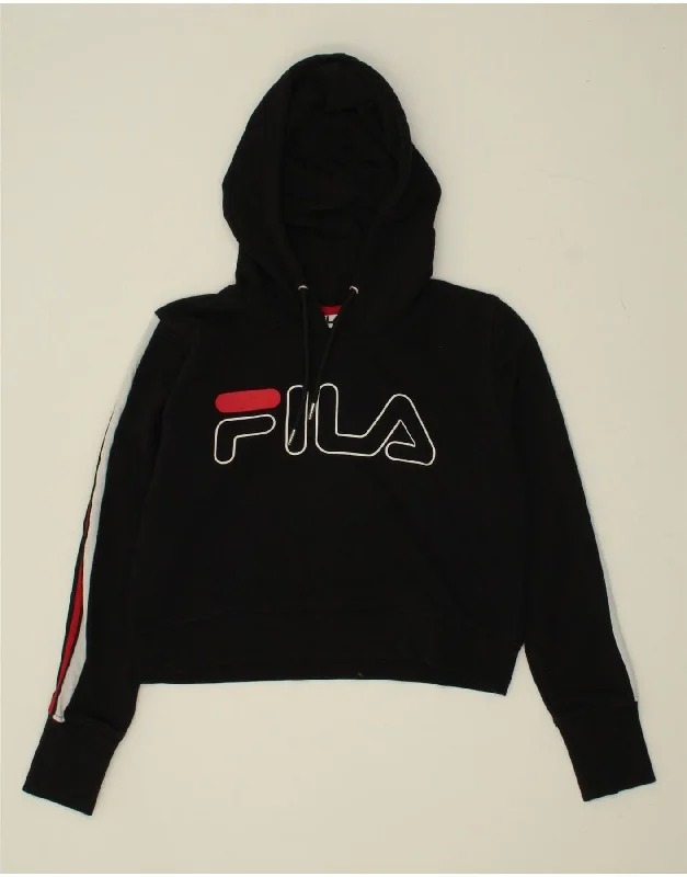 Price Drop Alert FILA Womens Graphic Hoodie Jumper UK 10 Small Black Cotton
