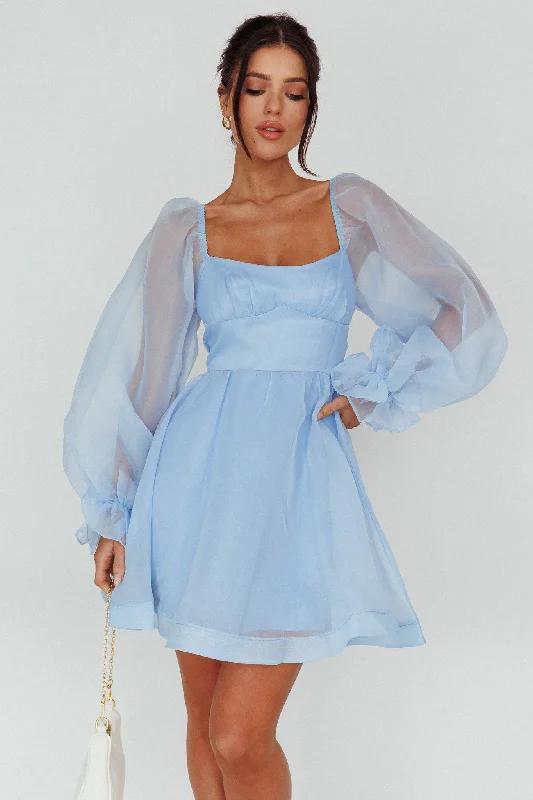 Super Bargain I've Got Sunshine Long Sleeve Mini Dress Light Blue