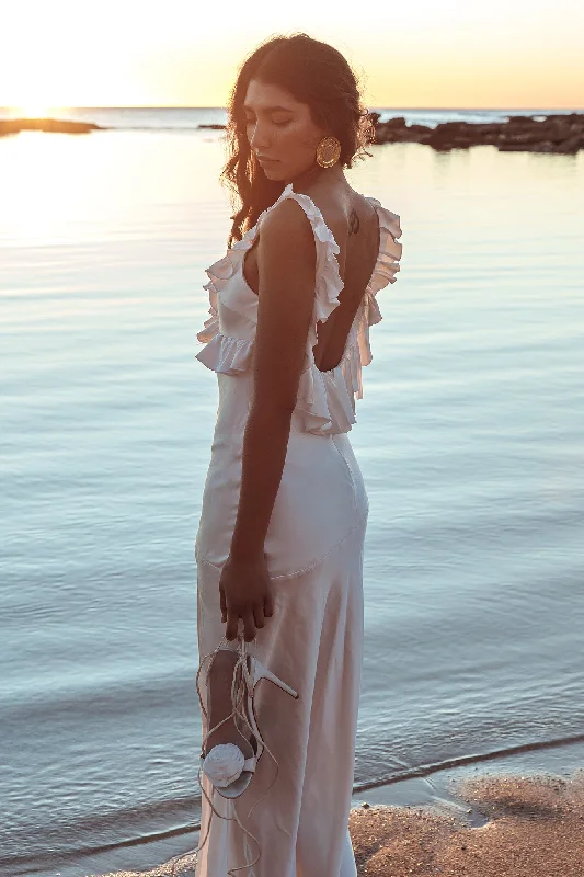 Special Price Alba Frill Trim Maxi Dress White