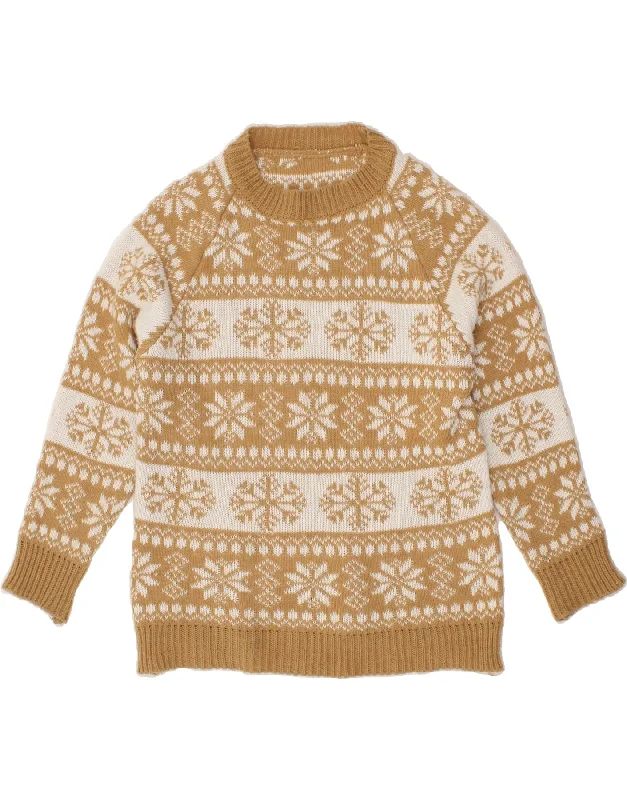New Arrival VINTAGE Womens Crew Neck Jumper Sweater UK 12 Medium Beige Fair Isle
