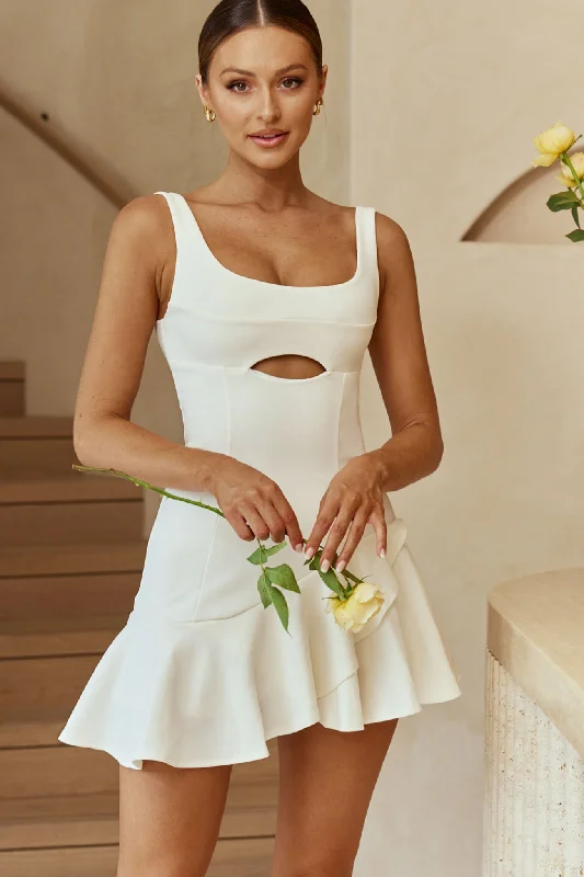 New Arrival The Avenue U-Neckline Wide Ruffle Hem Mini Dress White