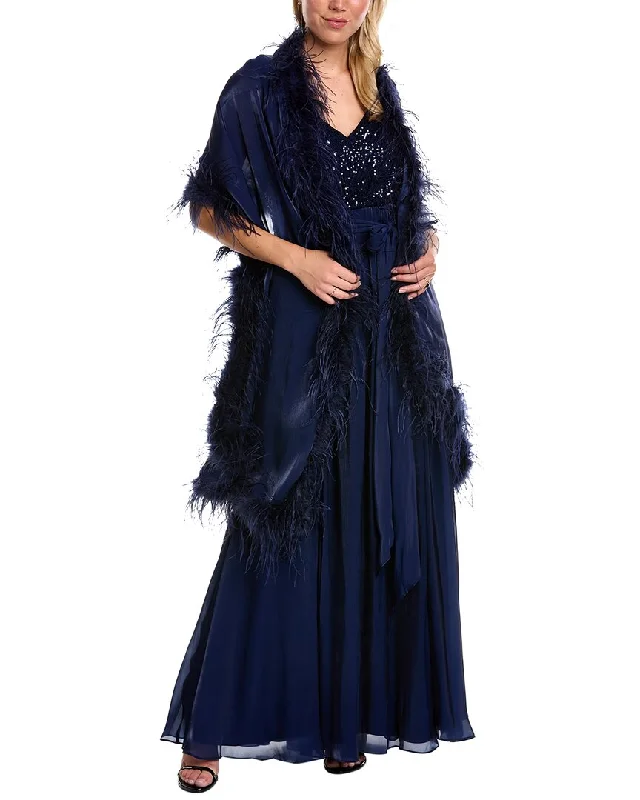 Act Fast Badgley Mischka Feather Wrap Gown