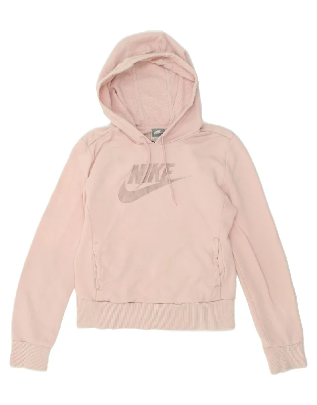 Huge Discounts NIKE Womens Crop Graphic Hoodie Jumper UK 10/12 Medium Pink Cotton