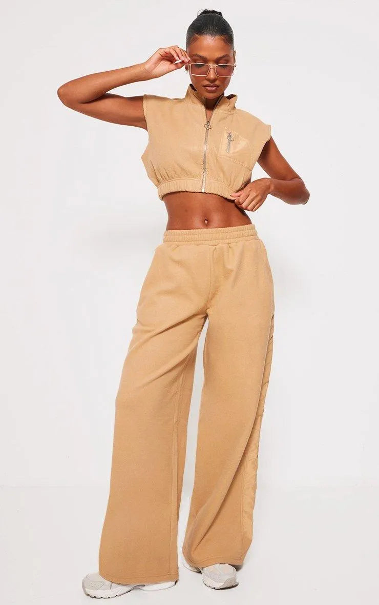 Final Markdown Stone Fleece Contrast Mid Rise Wide Leg Joggers