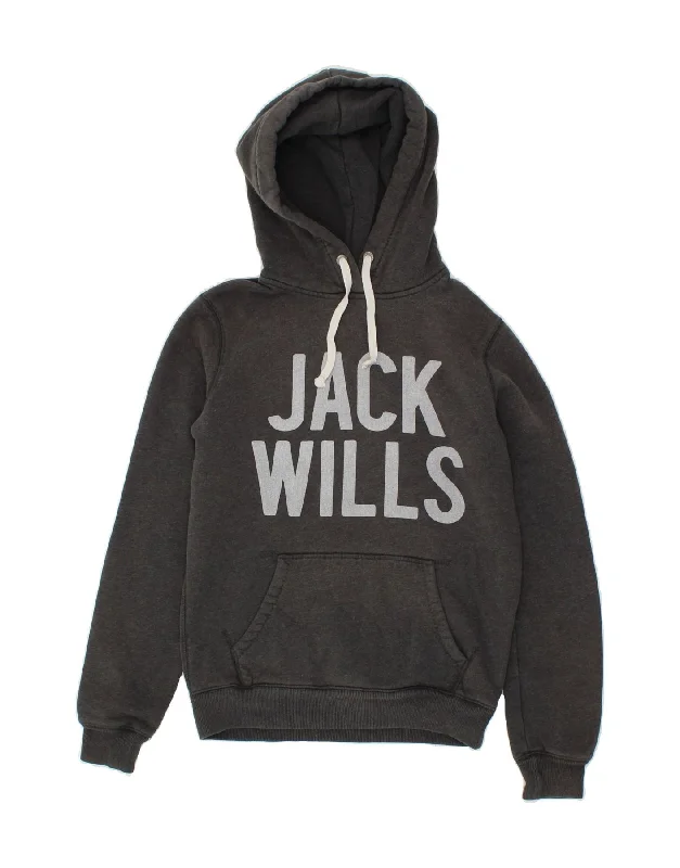 Extra Discounts JACK WILLS Womens Graphic Hoodie Jumper UK 6 XS  Grey Cotton