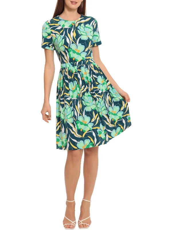 Price Fest Womens Floral Pleated Fit & Flare Dress
