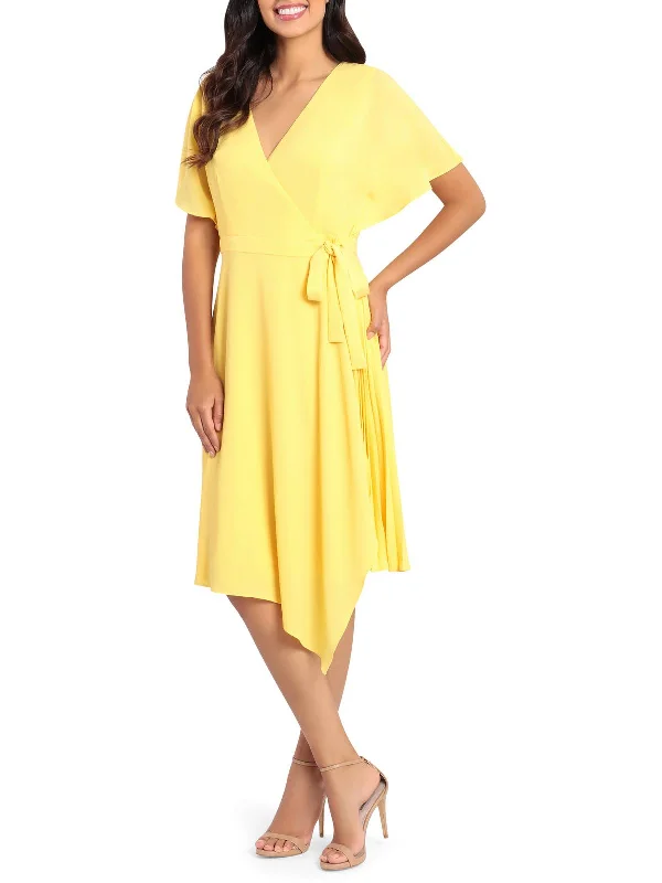 Bargain Blast Womens Pleated Midi Wrap Dress