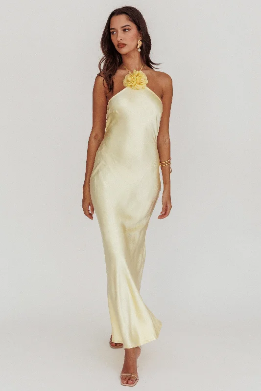 Mega Deal High Roller Flower Decoration Halter Dress Butter