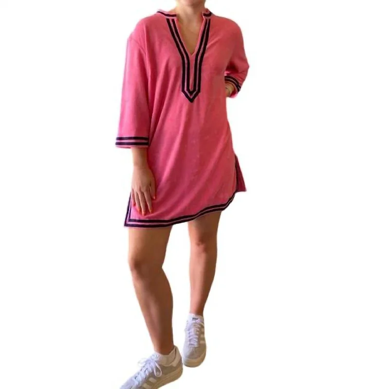 Super Sale Kaftan Mini Dress In Pink,navy
