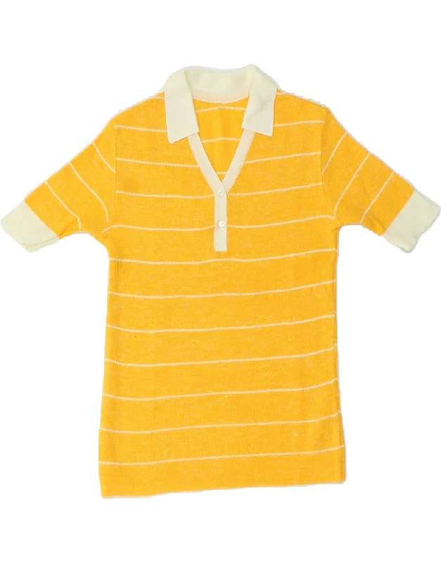 Price Break VINTAGE Womens Short Sleeve Polo Neck Jumper Sweater UK 8 Small Yellow