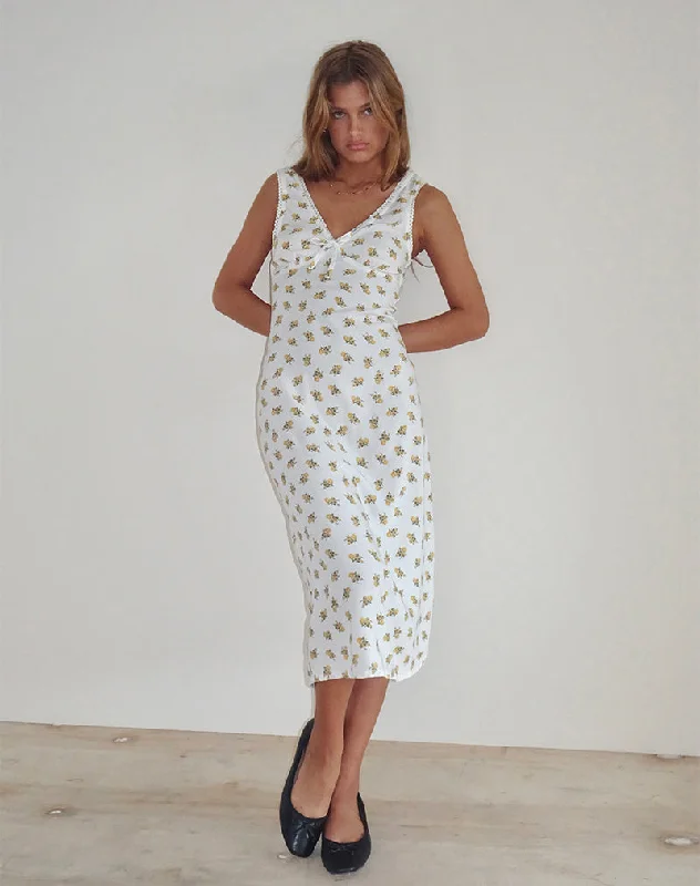 Closeout Lavisha Midi Dress in Funshine Floral Off White