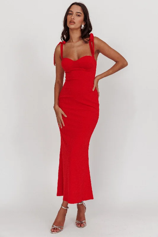 New Markdowns Rose Garden Tied Shoulder Maxi Dress Red