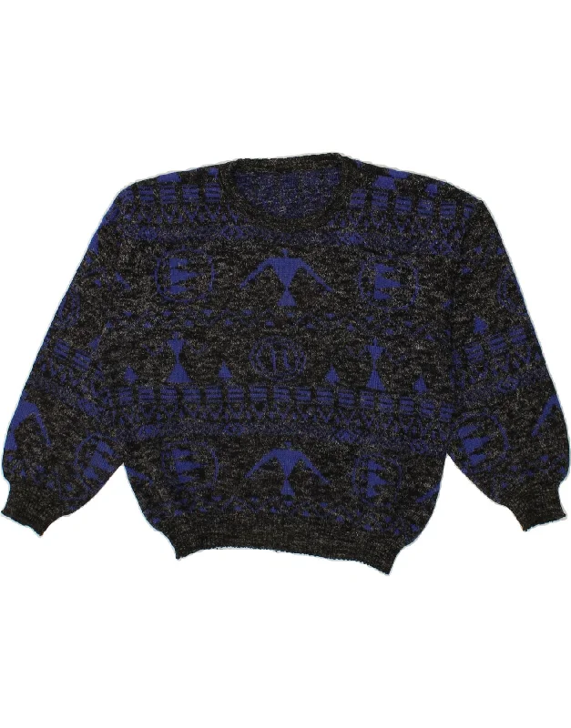 Lowest Prices VINTAGE Womens Abstract Pattern Crew Neck Jumper Sweater UK 14 Large Blue